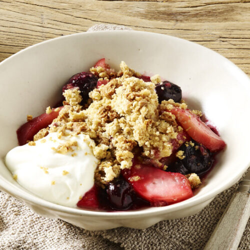 Crumble à la Cerise, Poire et Miel