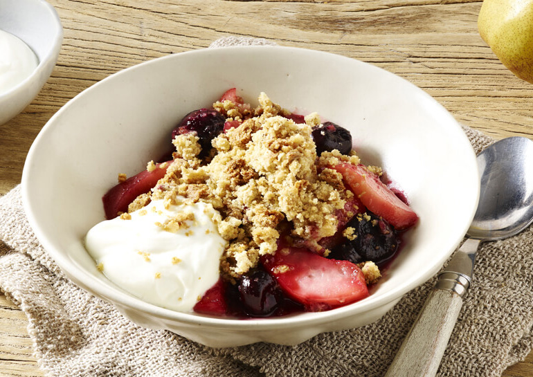 Crumble à la Cerise, Poire et Miel